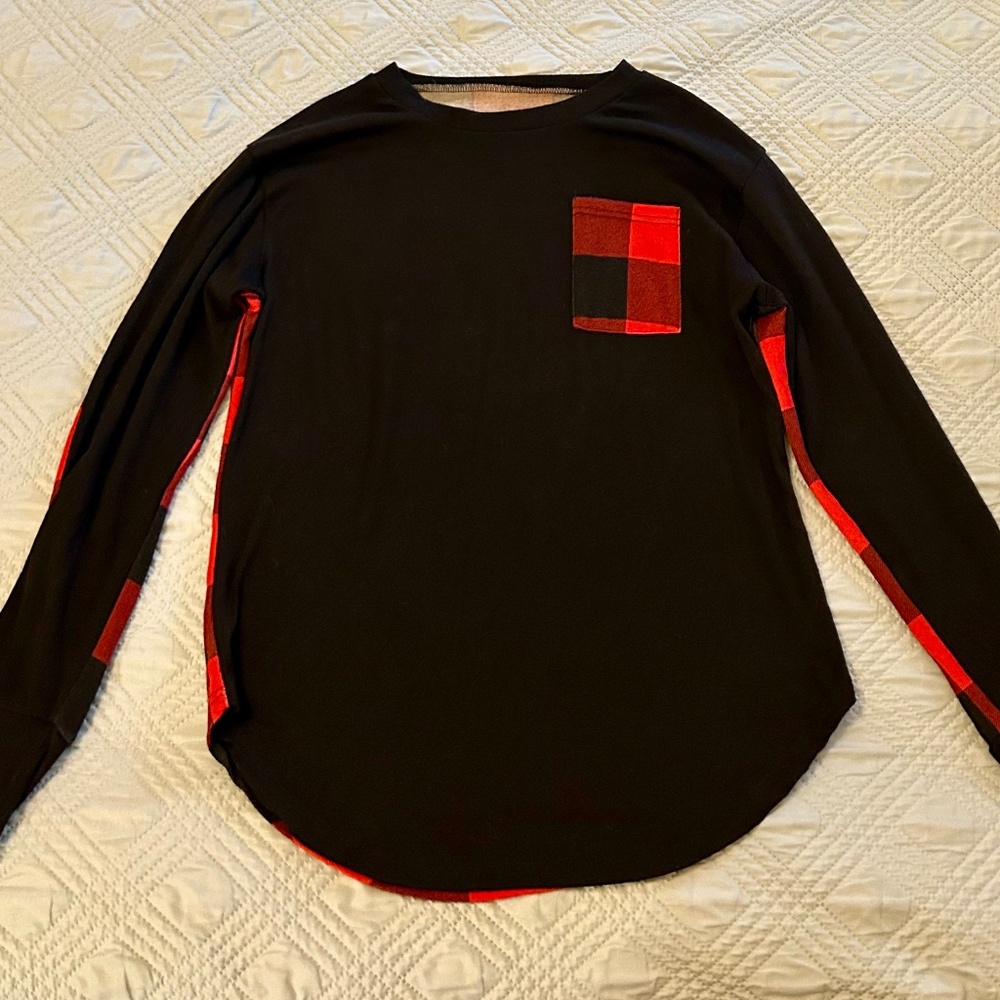 Women’s Black and Red Buffalo Check Top, Size Small